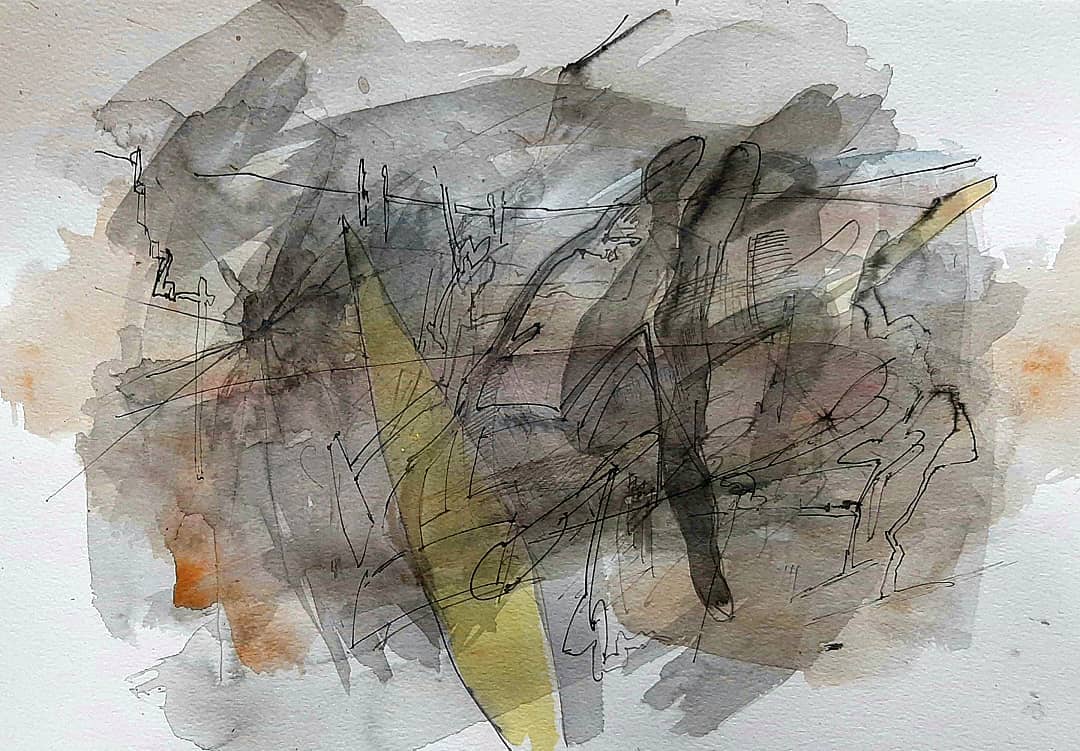 Irrealis X (Mecanismos del desespero). Acuarela y tinta china sobre papel Canson . 29, 7 x 42 cm. 2020